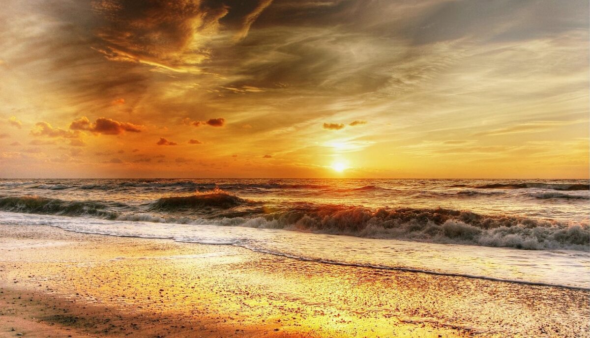 beach, waves, sunset, summer, sea, shore, seashore, coast, setting sun, dusk, twilight, horizon, nature, water, evening, sky, clouds, summer holiday, afterglow, north sea, vacations, surf, beach, summer, summer, summer, summer, summer